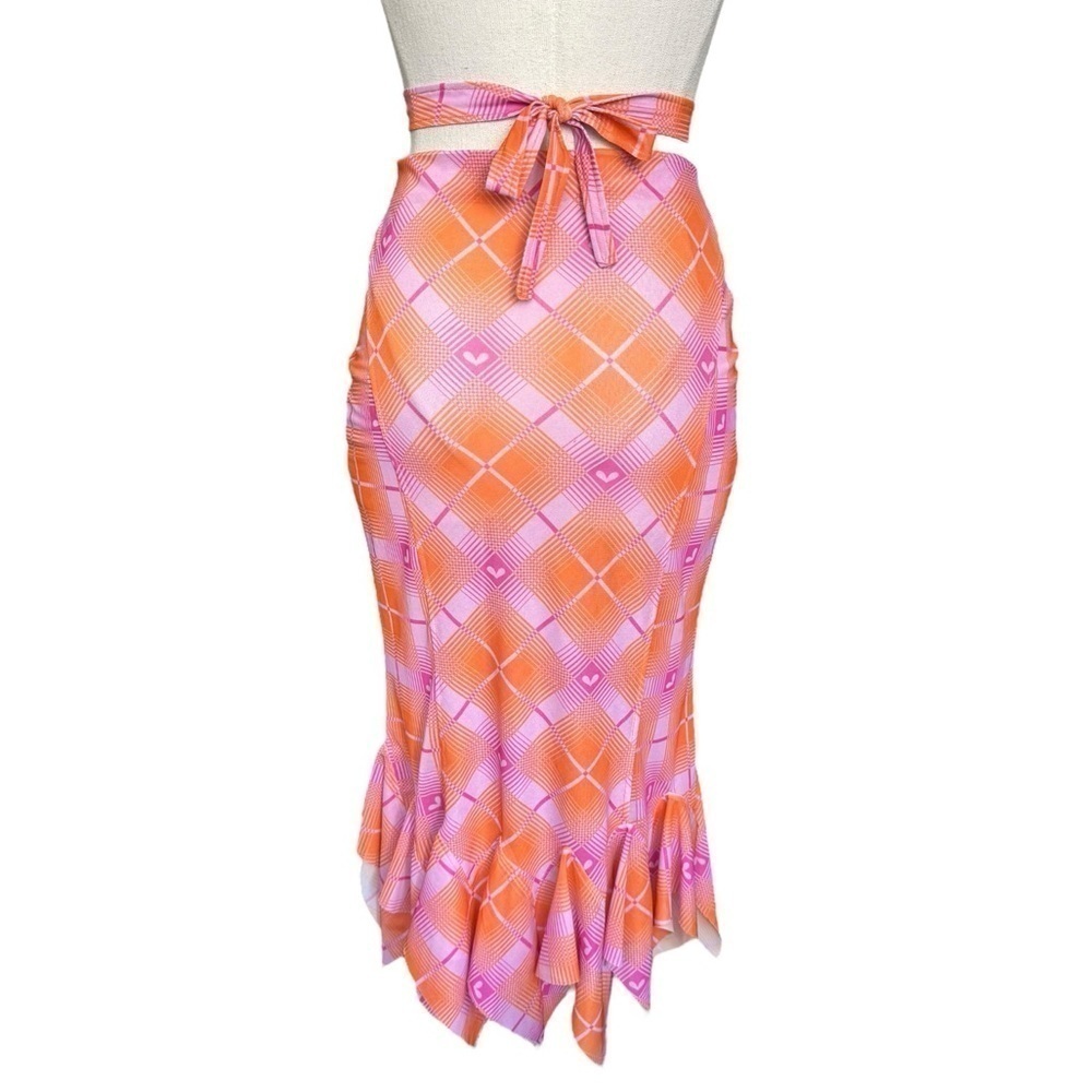 Sultry Virgin Check Midi Skirt - Orange XS - Picture 8 of 10